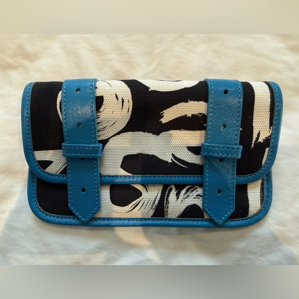 Proenza Schouler Black & White Pattern Clutch with Blue Trim
